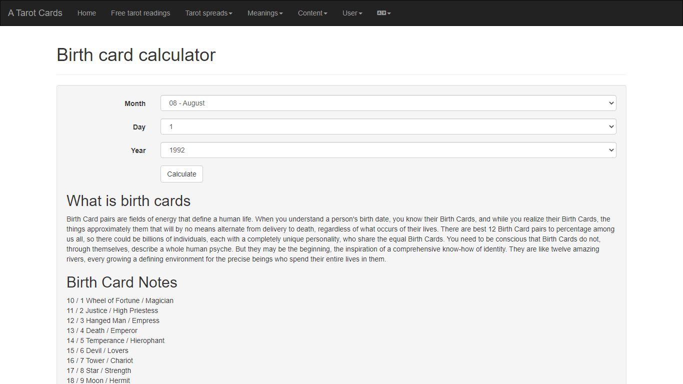Birth card calculator - atarotcards.com